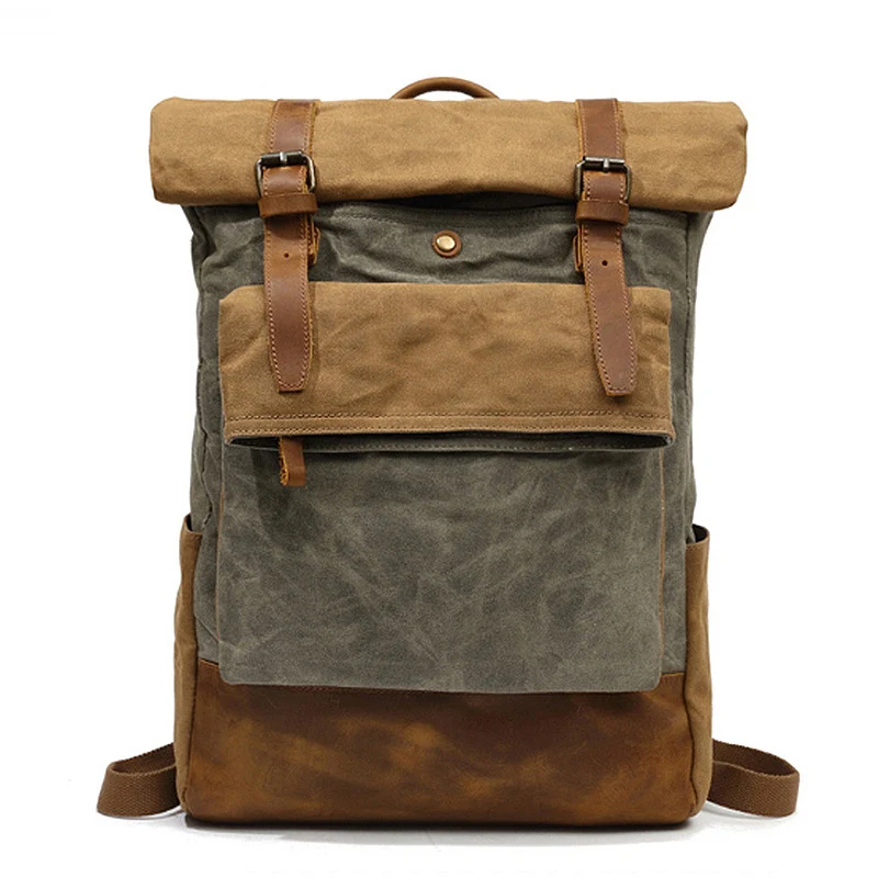 roll-top-backpack-waxed-canvas-durable-laptop-rucksack-with-crazy-horse-leather-buckle-straps-outdoor-camping-spacious-daypack