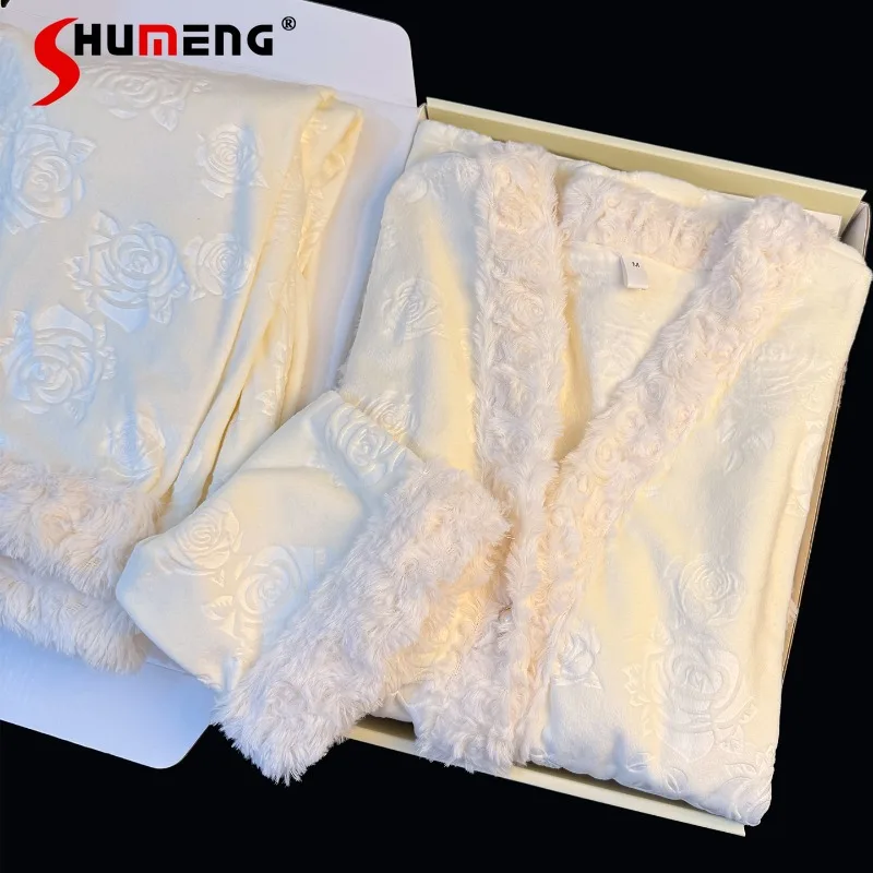 

Thickened Warm Homewear Set for Women Autumn Winter Soft Fluffy Velvet Pajamas Female High End Long Sleeve Loungewear Suits