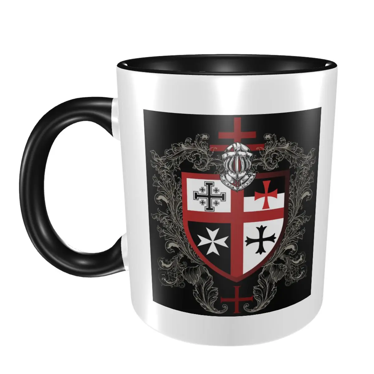 Taza de Cerámica con Cruz Templaria, Espada de Guerrero Medieval, Caballeros, Deus Vult, para Café, Té, Leche, Regalo para Amigos