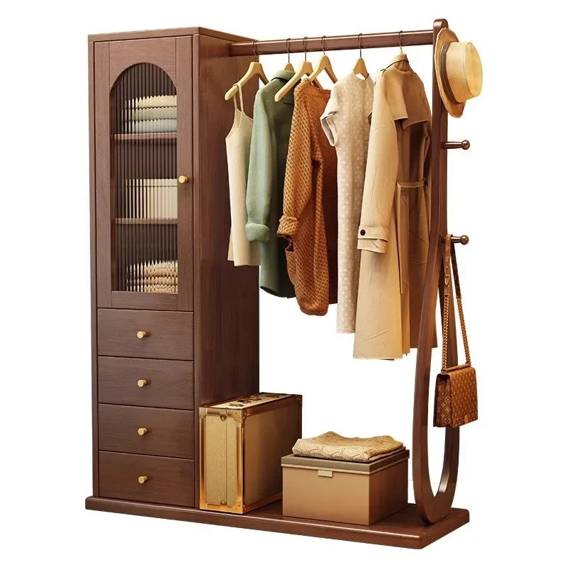 New Chinese-style solid wood coat rack, chest, integrated rack, large-capacity hanger, bedroom, bedside storage locker
