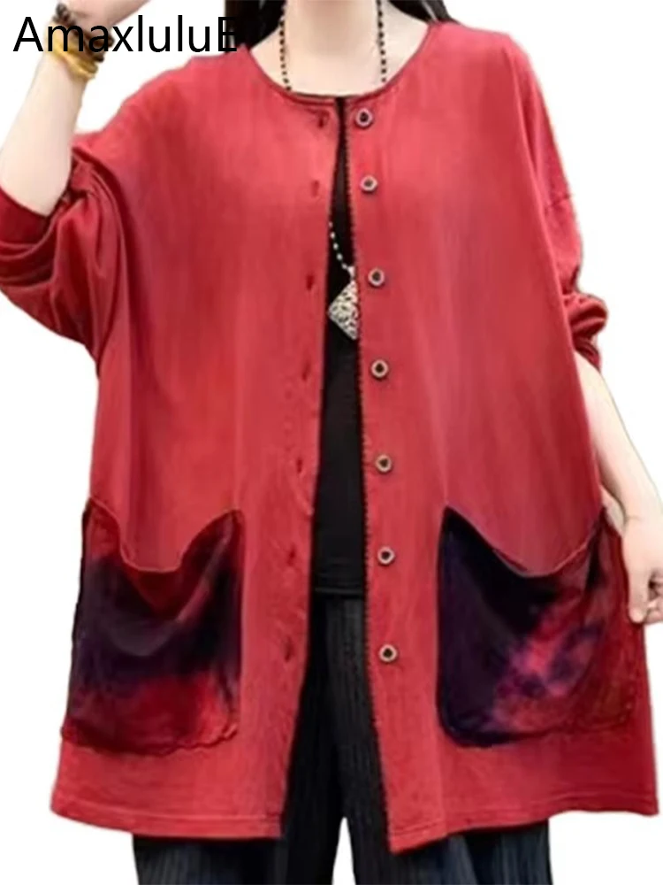 Amax luluE 2024 Ladies Spring Patchwork Vintage Jacket Fashion Luxury Casual Coats Printed Cotton Loose Women Elegant Outerwear