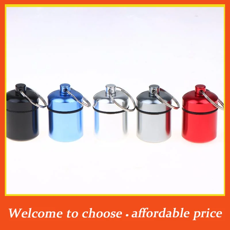 {}Aluminum Alloy Pill Case Keychain Portable Waterproof Mini Storage Container For Pills Earplugs And Small Items