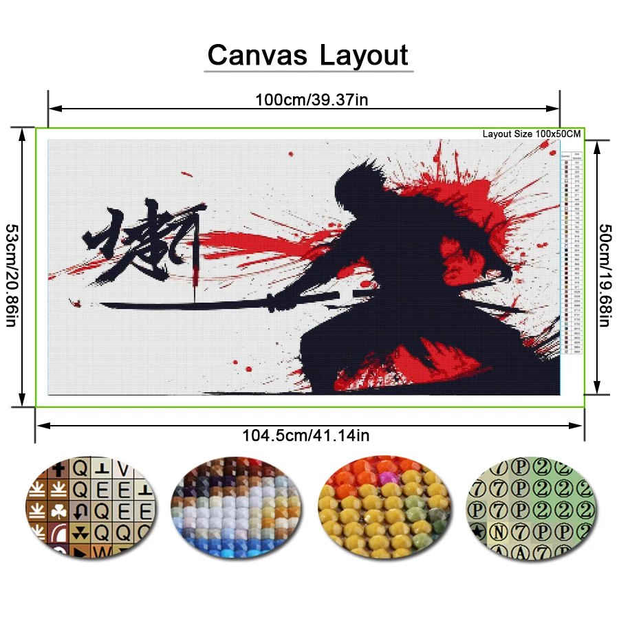 풀칸 일본 사무라이 대형 DIY 다이아몬드 아트 페인팅 키트 풀 스퀘어 라운드 드릴 모자이크 자수 그림 벽 장식