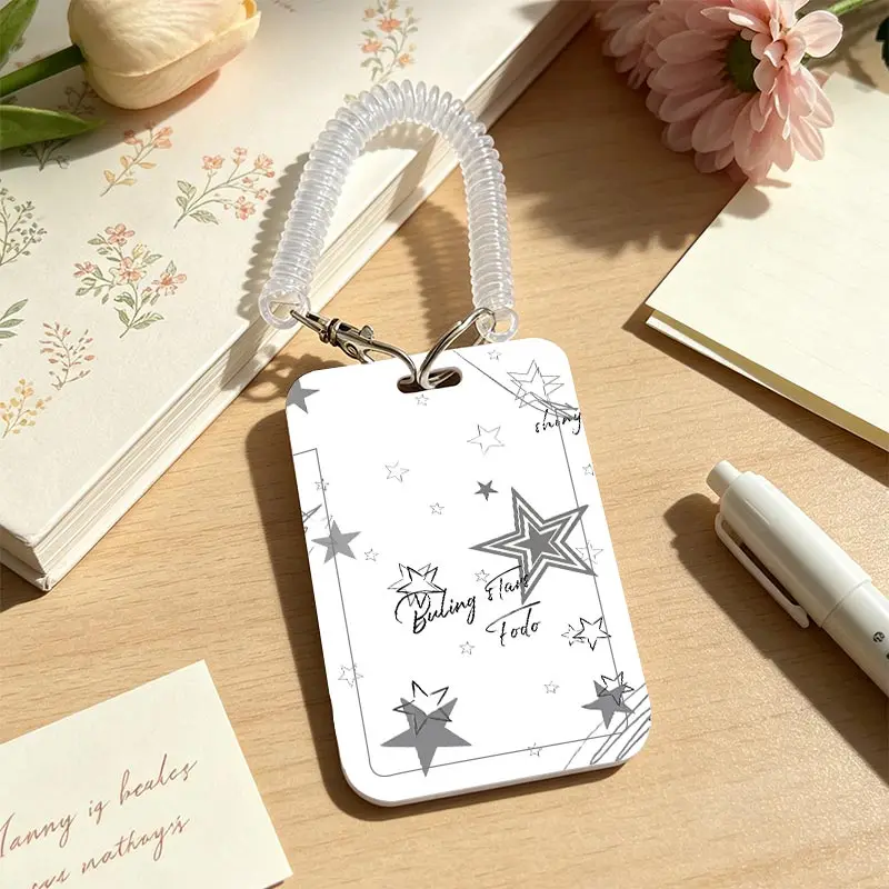 Ins Stars Card Holder for Kpop Photocard Holder Student Bus/Meal Card Protection Case Pendant Keychain with Spring Rope