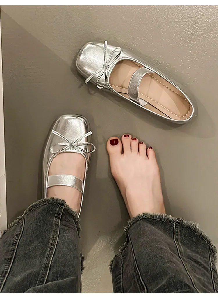 Vintage Frühlings-Slip-On Ballerinas für Damen, Komfortable Eckige Spitze, Weiche Sohle, Lederschuhe, Damen 2026 Mary Jane Schuhe – Detail 9