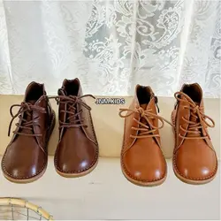 Botas para niños versión coreana 2024, moda Otoño Invierno, zapatos de cuero genuino con cremallera para niños, botas antideslizantes para niñas