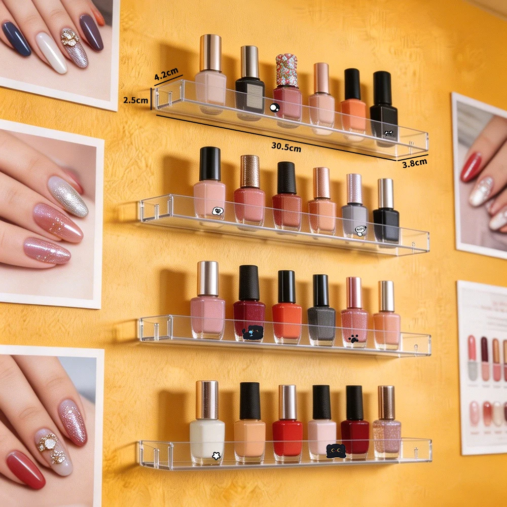 4pcs Acrylic Nail Polish Storage Box, Nail Art Supplies, Wall-Mounted Nail Polish Rack, Suitable for Salon Retailers