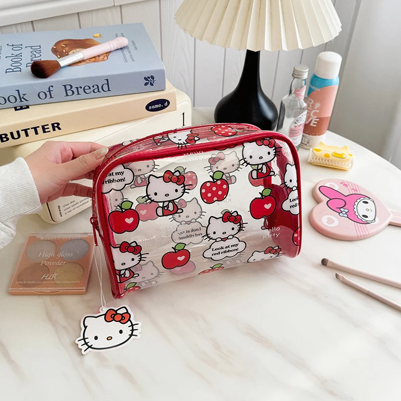Sanrio Hello Kitty transparante make-uptas, waterdichte cosmetische tas met grote capaciteit, draagbare reistoilettas voor dames en meisjes