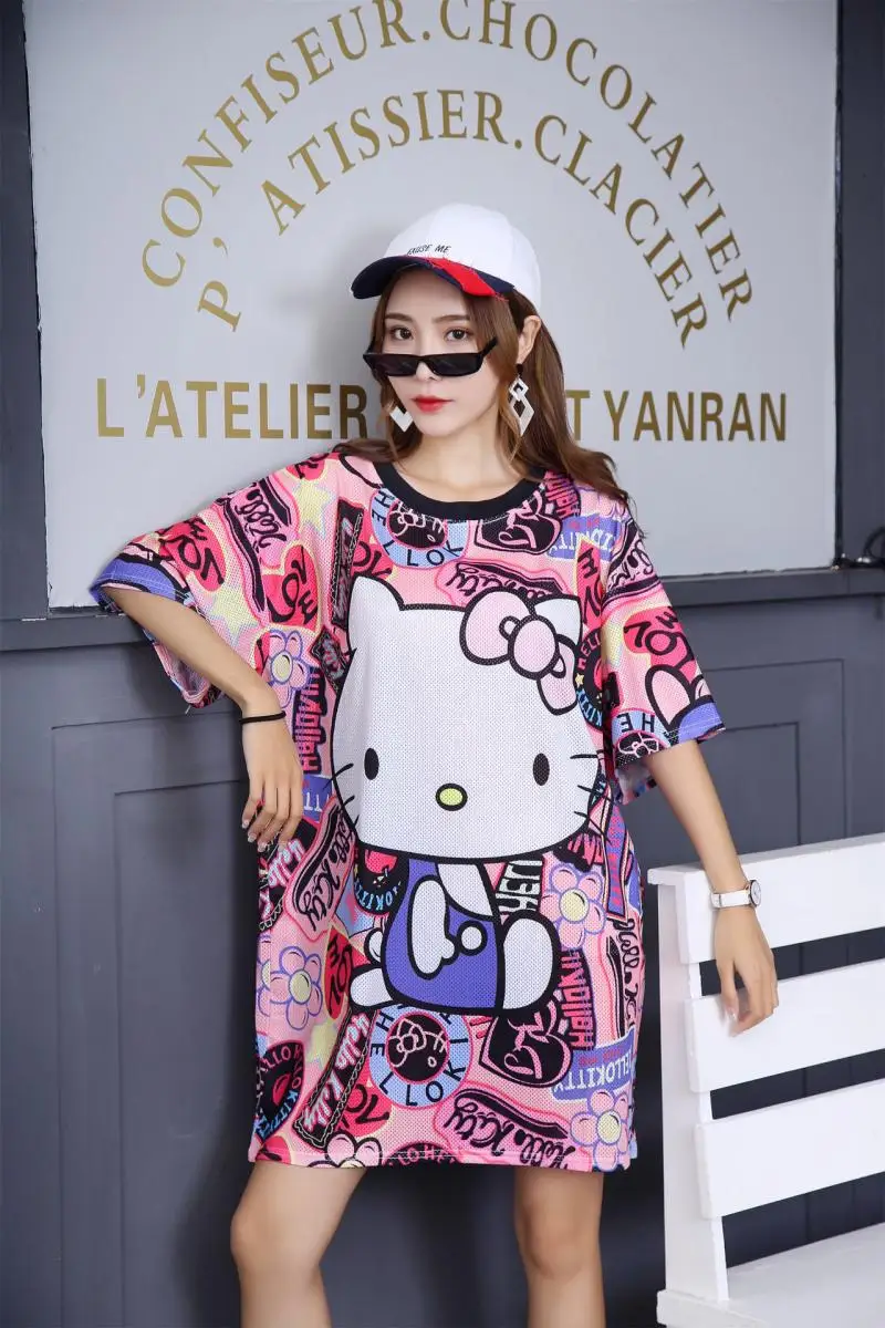 

Anime Hello Kitty Summer Casual Pregnant Sport Home Suit Women Short Sleeve T Shirt Cartoon Ice Mesh Quick Drying Sleeping Dress