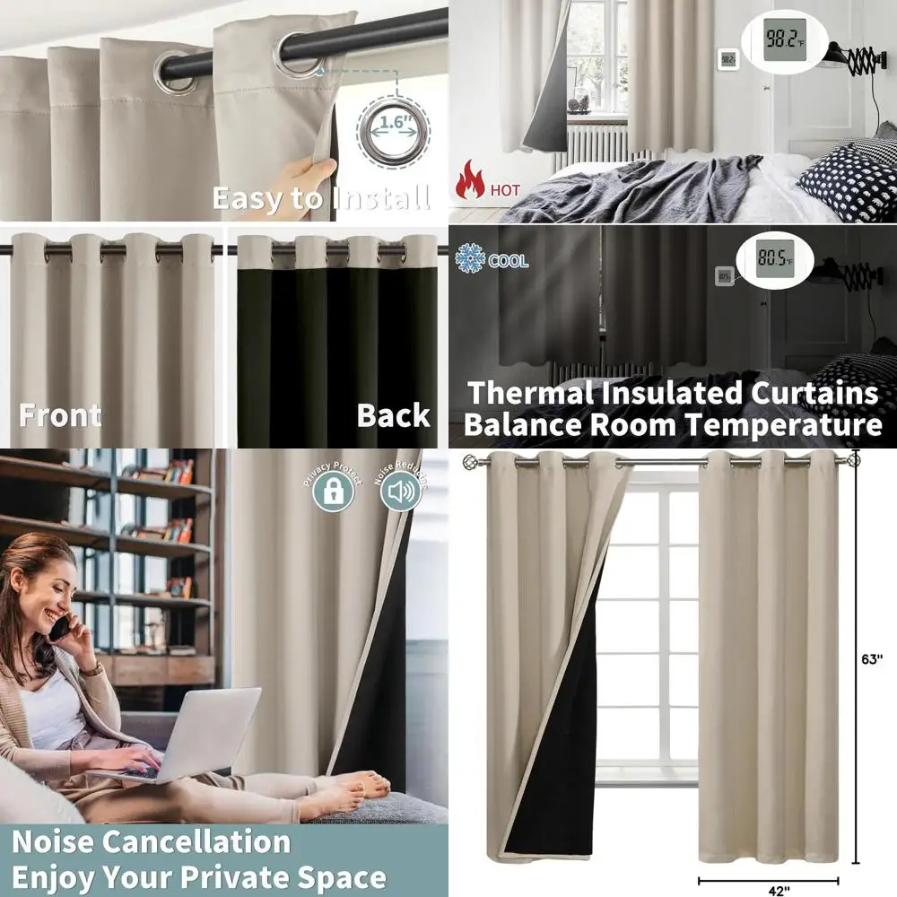 

Плотные двухслойные изолированные шторы с люверсами для спальни, шумопоглощающие, кашемировые, 42x63, 2 панели