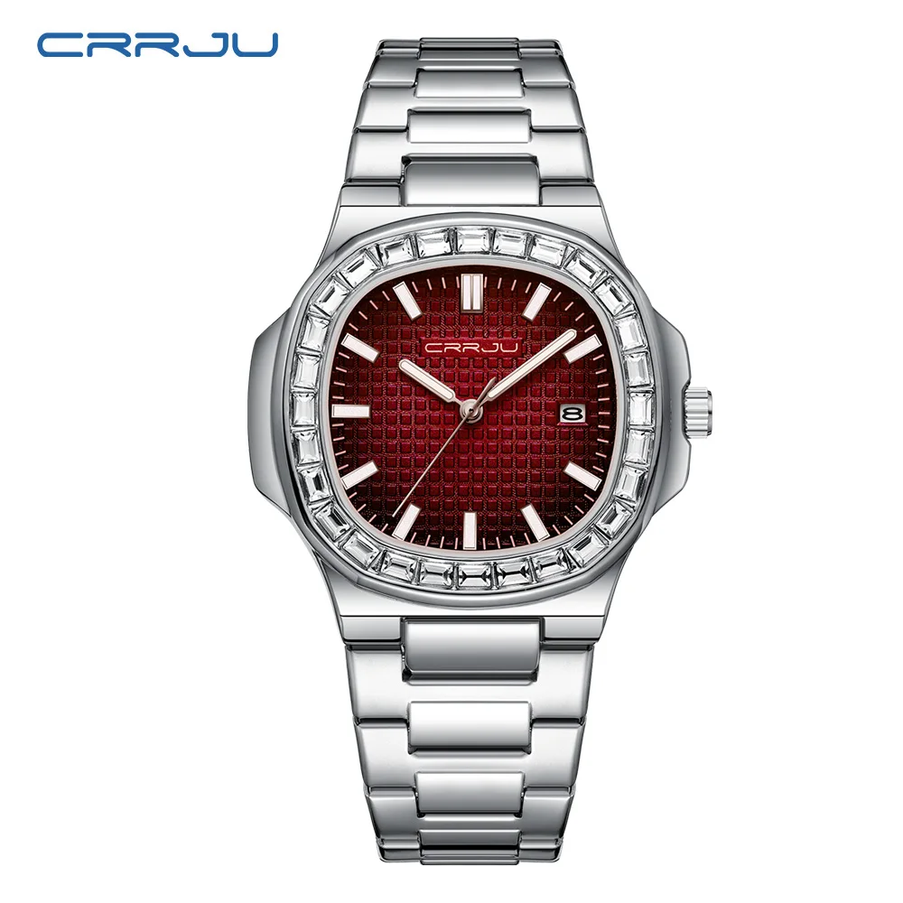 CRRJU High Quality Top Brand Relogio Masculino Men Quartz Watches Fashion Calendar Stainless Steel Watch For Men Montre Homme