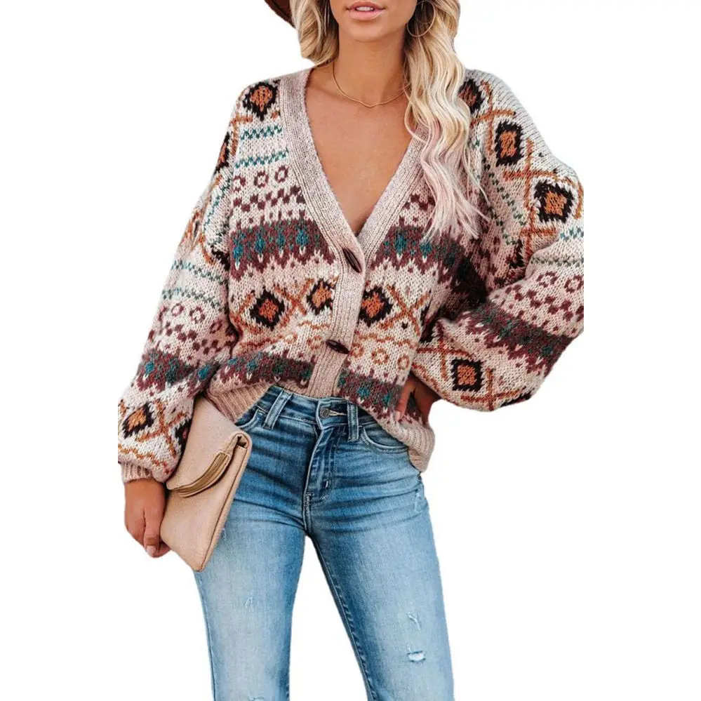 เสื้อสเวตเตอร์ถักคาร์ดิแกนคอวีลำลองหลวมๆของผู้หญิงแฟชั่น 202 เสื้อถักคุณภาพพรีเมี่ยมสำหรับสุภาพสตรีเส้นใยโพลีเอสเตอร์