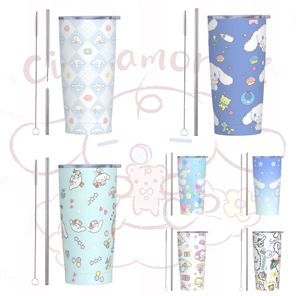 Stainless Steel Tumbler Cinnamoroll Mugs Cup With Straws Travel Cold Drink Water Bottle Insulated Large Capacity Coffee Mug