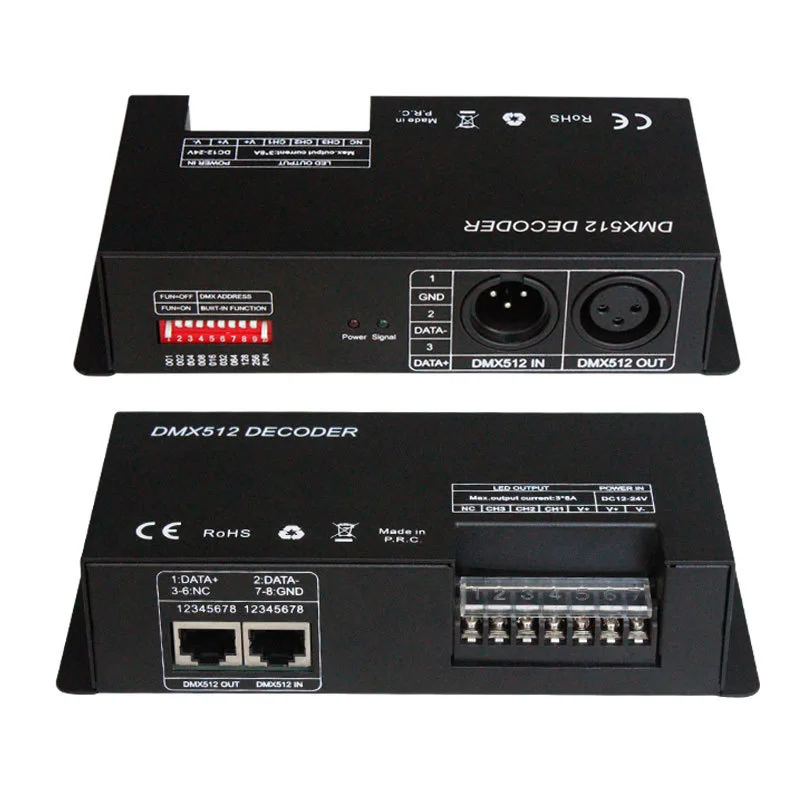 DMX Decoder DC12V-24V 4 Channel DMX512 Decoder 4CH RGBW DMX Controller 8A/CH 380W-760W For LED Strip Light