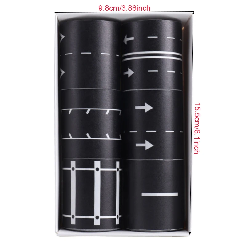 装飾的な道路と鉄道のデザイン紙テープ、鉄道と高速道路の装飾テープ、薄いステッカー装飾、1箱あたり6ロール