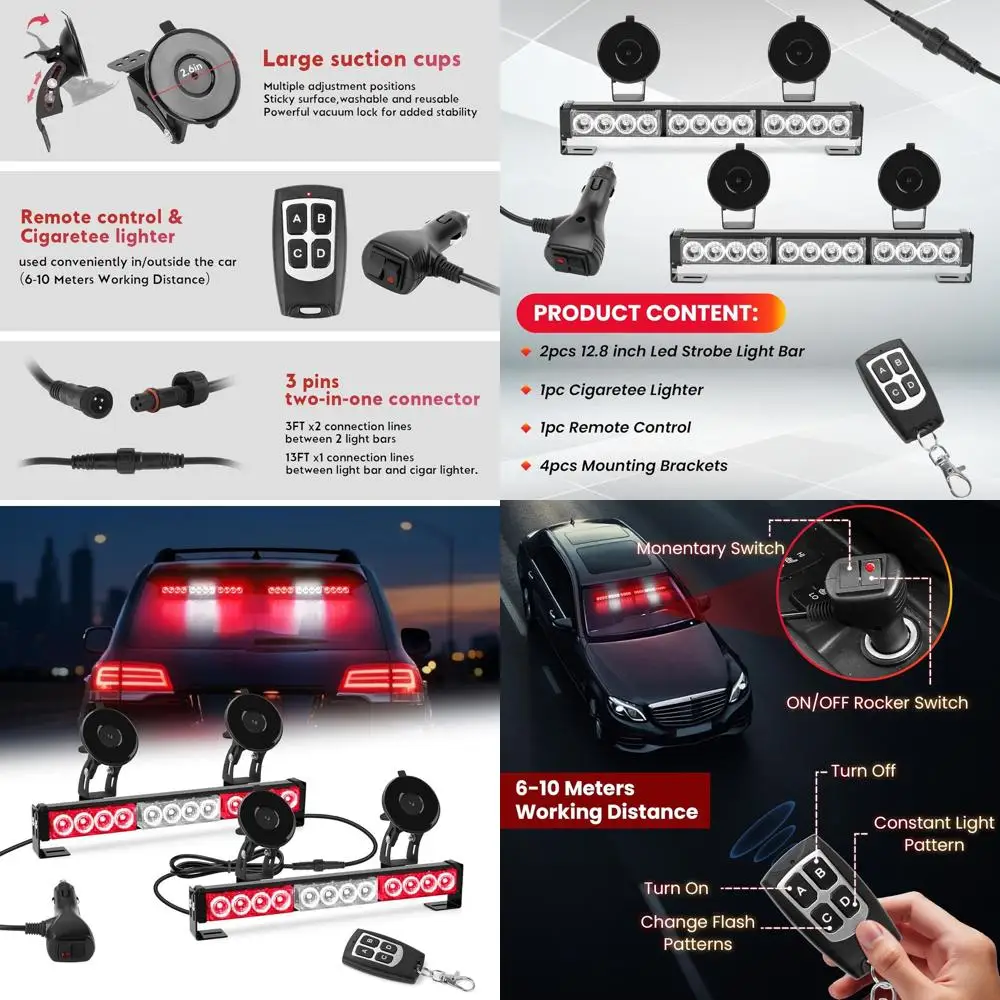 

Dual-Flash Pattern Firefighter Strobe Lights Bar, 23 Patterns, 12.8 LED Safety Warning Lights for Vehicles, Wireless Remote Cont