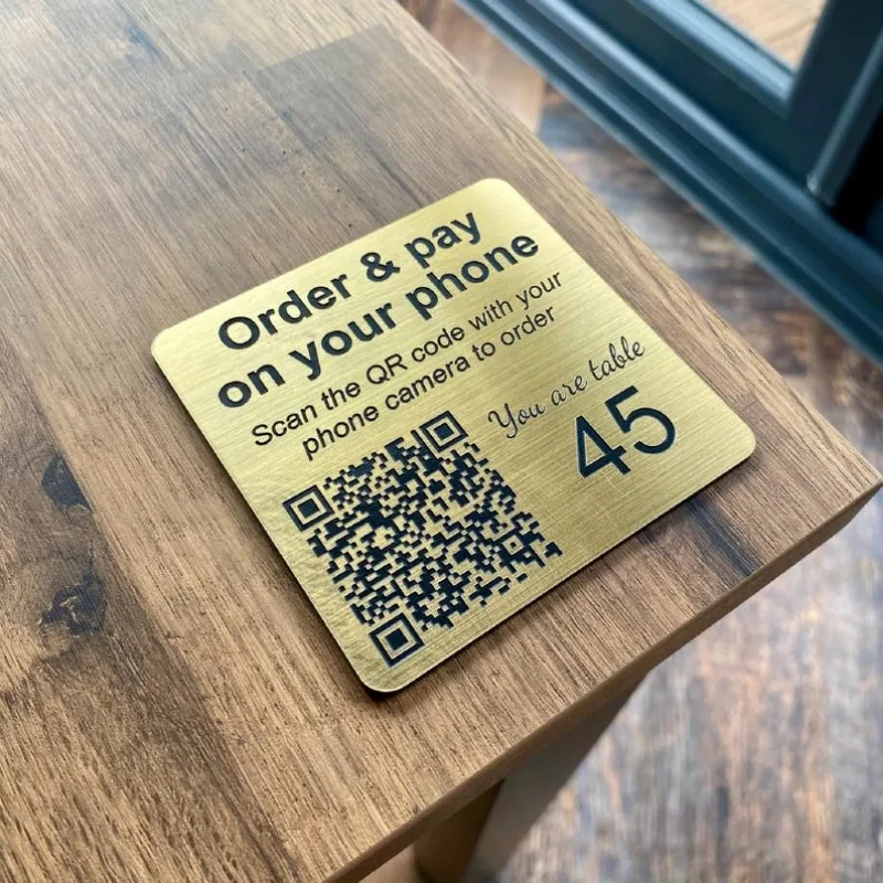 Table Numbers With QR Codes Restaurant Table Signs Self Adhesive or Screw Holes Custom Metallic Brass Number Plates