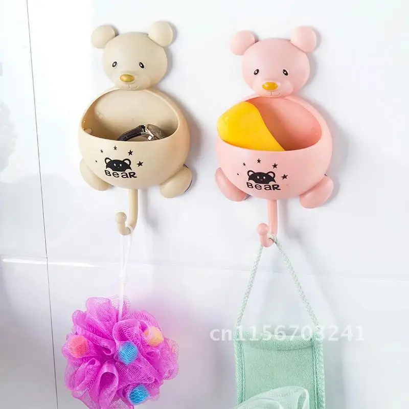 Creative Cute Bear Pattern Wall-hanging Soap Rack with Punch-free Hook Optimized Suction Cup Soap Box Bathroom Accessories