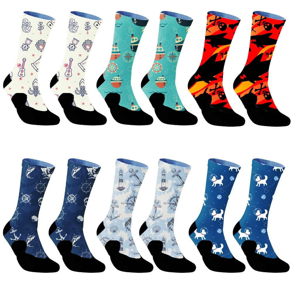 Happy 6Pair Tube Men Funny Socks Skateboard Crew Casual Crazy Socks High Quality Combed Cotton Socks food Pattern Long