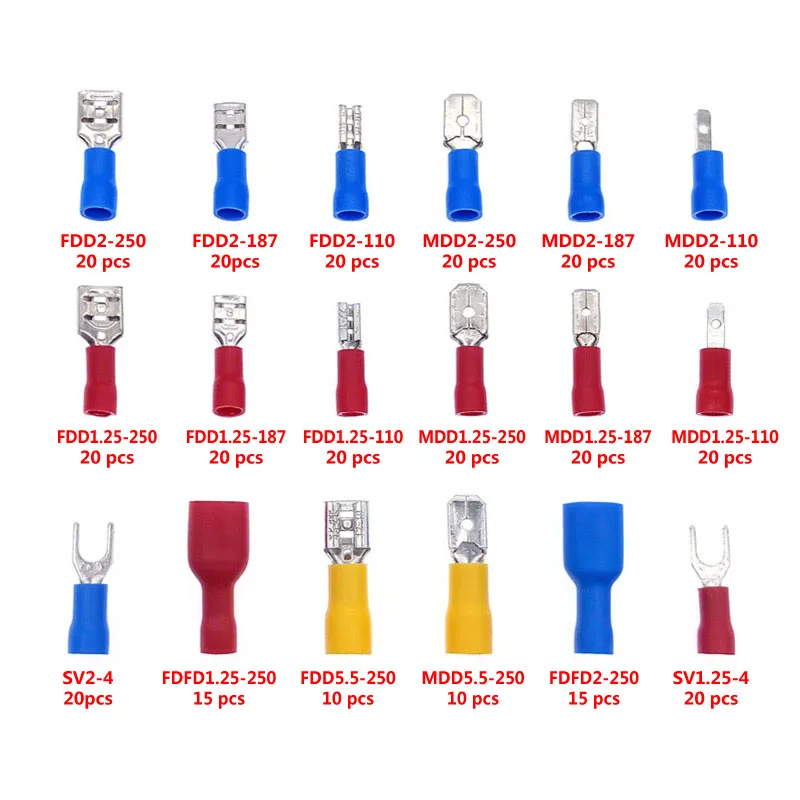 330pcs Assorted Full Insulated Fork Set Terminals U-type  Connectors Assortment Kit Electrical Crimp Spade Ring