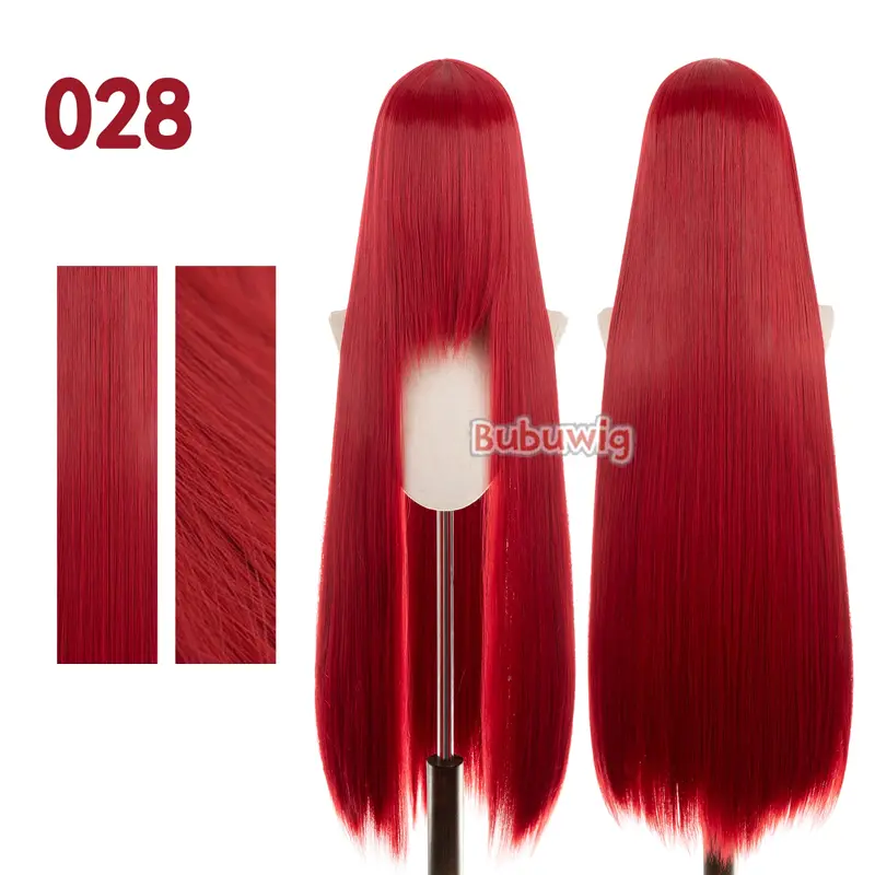 Bubuwig Synthetic Hair 100cm Long Straight Pure Color Cosplay Wigs Over 100 Colors Black White Red Blue Brown Wig Heat Resistant - Image 4