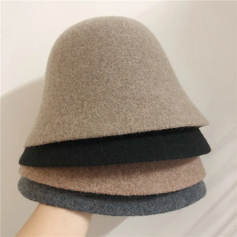 

Japanese Real Woolen Vintage Warm Bucket Hat for Women Felt Retro Dome Wool Hats Female Fashion British Style Panama Caps Bonnet