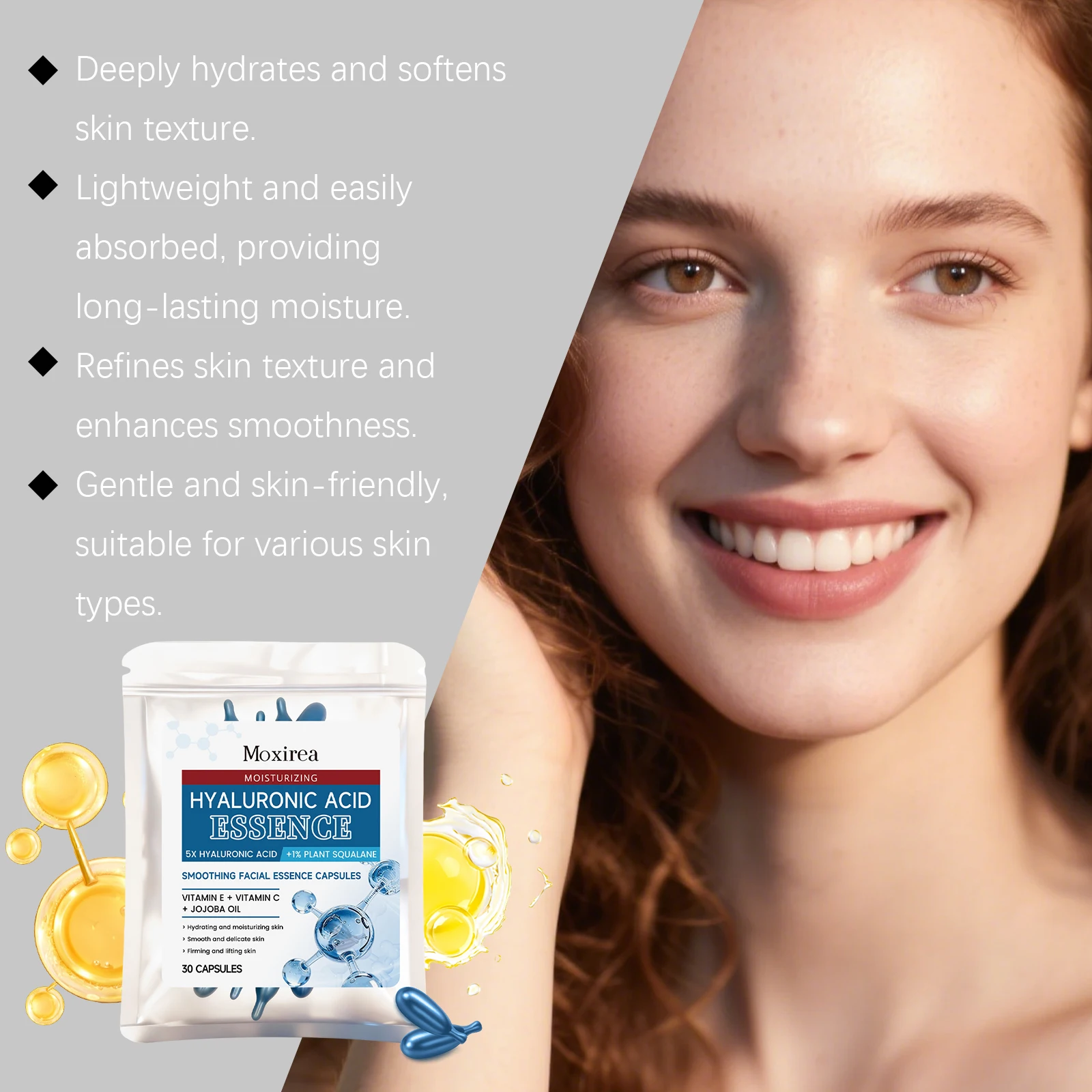 5X HA Squalane Essence Capsules Moisturizing Facial Serum For Smooth Skin Hydrating Face Oil All Skin Glowing Korean Skincare