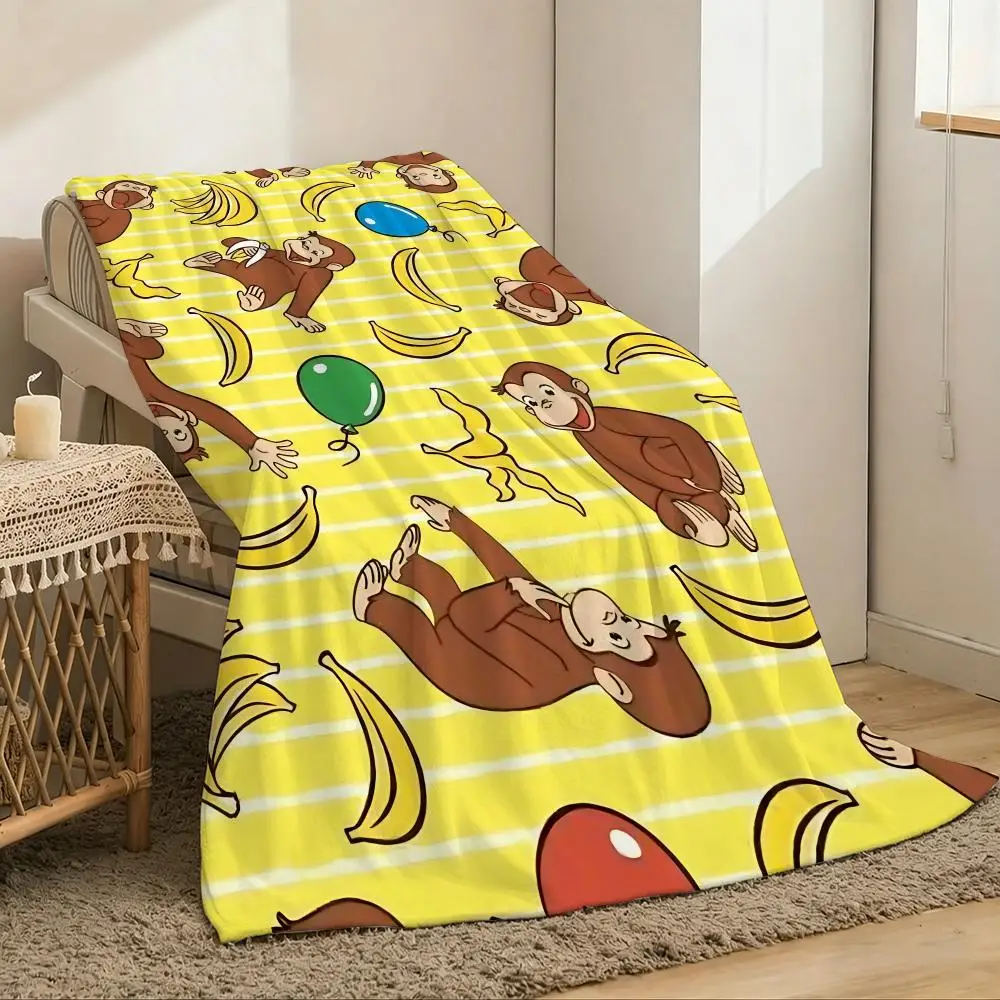 Curious George Throw Lightweight 240g Flannel Blanket Soft Skin-friendly for Summer Cooling