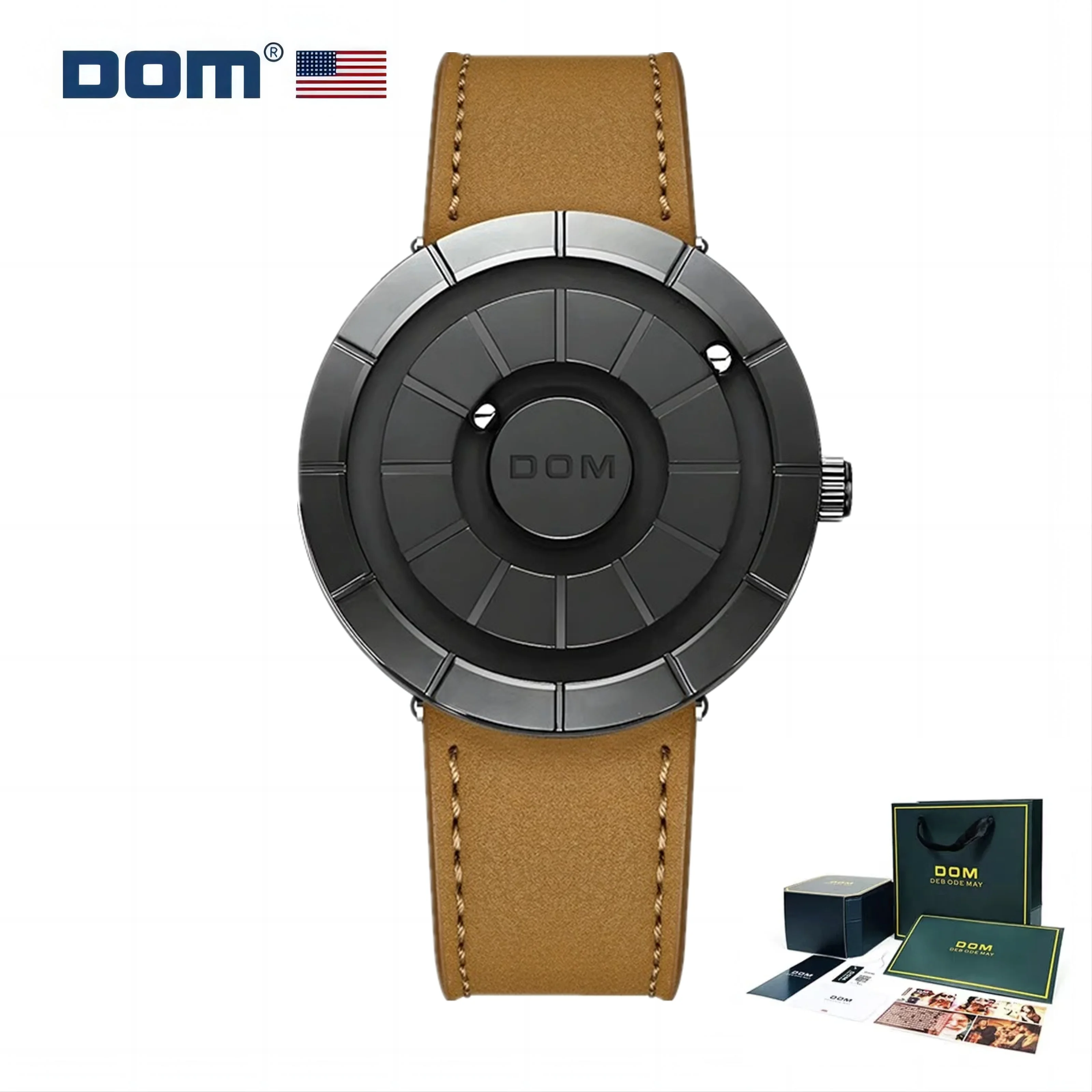 DOM 1753 Top Band New Quartz Watch for Men Business Leather Strap Creative Scrolling Beads Magnetic Force Waterproof Wristwatch