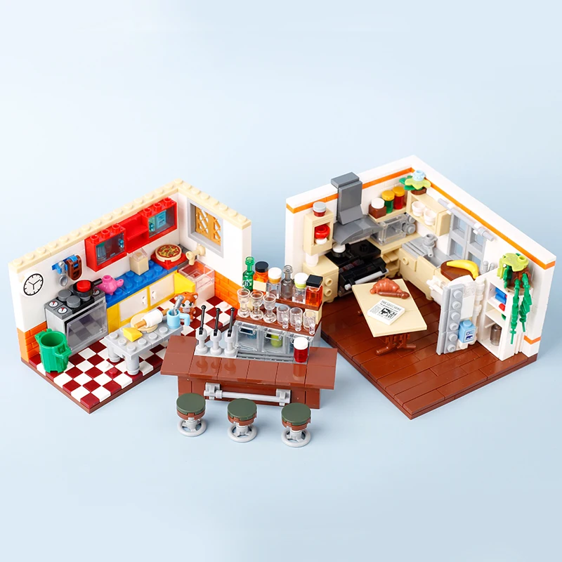 City House Furniture Building Blocks Street View Kitchen Hotel Lobby Coffee Shop Gas Station Food Bricks Friends Christmas Toys