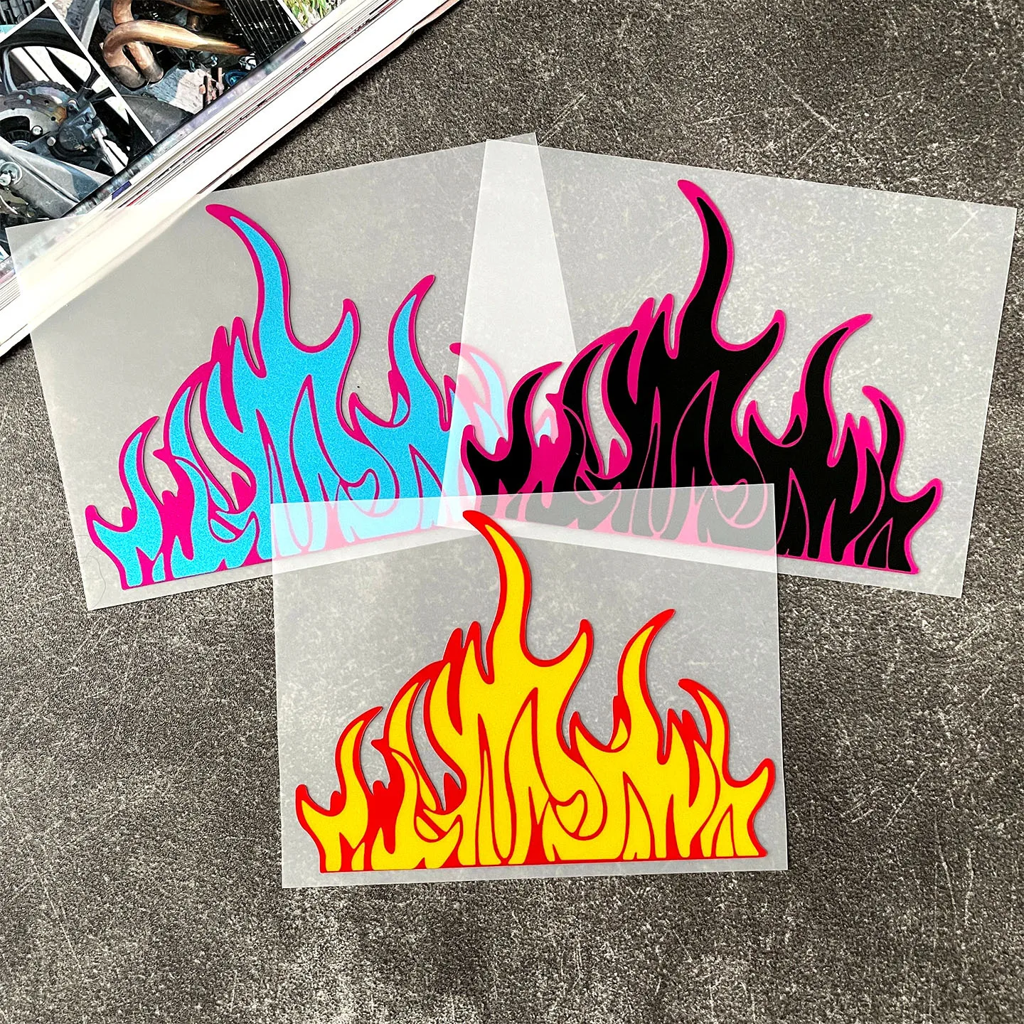 Dual Color Outline Flame Graphic Stickers, Waterproof Decals for Motorcycle Car Body Tuning Decor