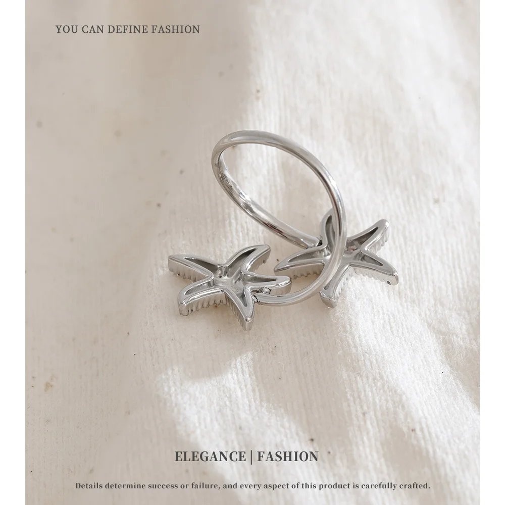 NiNice خاتم من الفولاذ المقاوم للصدأ نجم البحر نجمة خماسية نمط المحيط نمط الشاطئ موضة الصيف هدايا مجوهرات مختارة #5