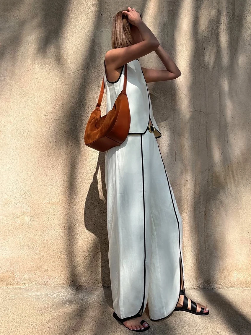 Marthaqiqi New Women Nightgowns Set O-Neck Sleepwear Sexy Tank Tops Nightwear Crop Top Nightie Pants Casual Ladies Pajamas Suit