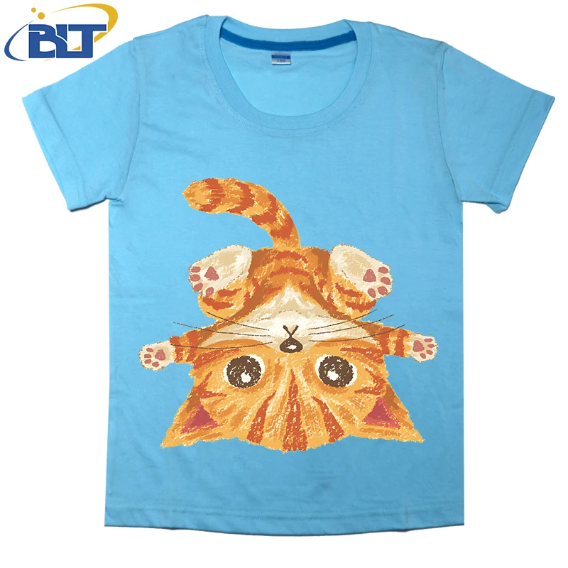 Tabby impresso de manga curta algodão t-shirt para menino e menina, top casual, verão