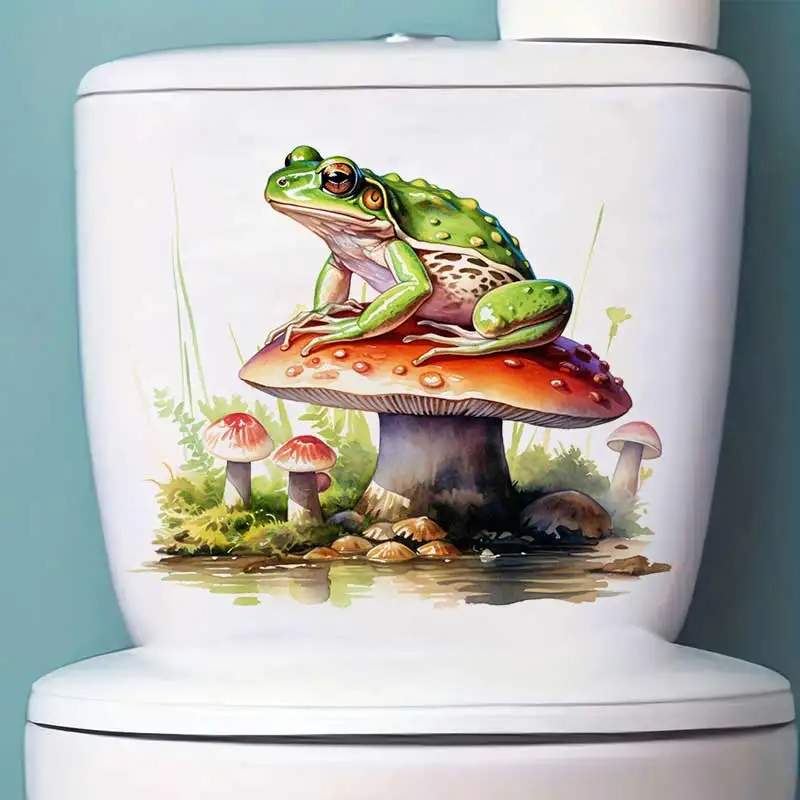 Watercolor Frog and Mushroom Wall Sticker Bathroom Toilet Decor Living Room Refrigerator Home Decoration Decals Stickers S840