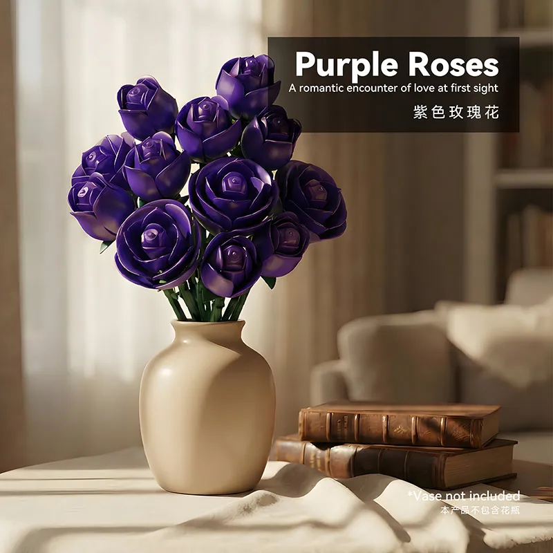 

2026 New Purple Rose Building Blocks Bouquet, Preserved Flower DIY Handmade Assembly Ornament, Romantic Gift for Women