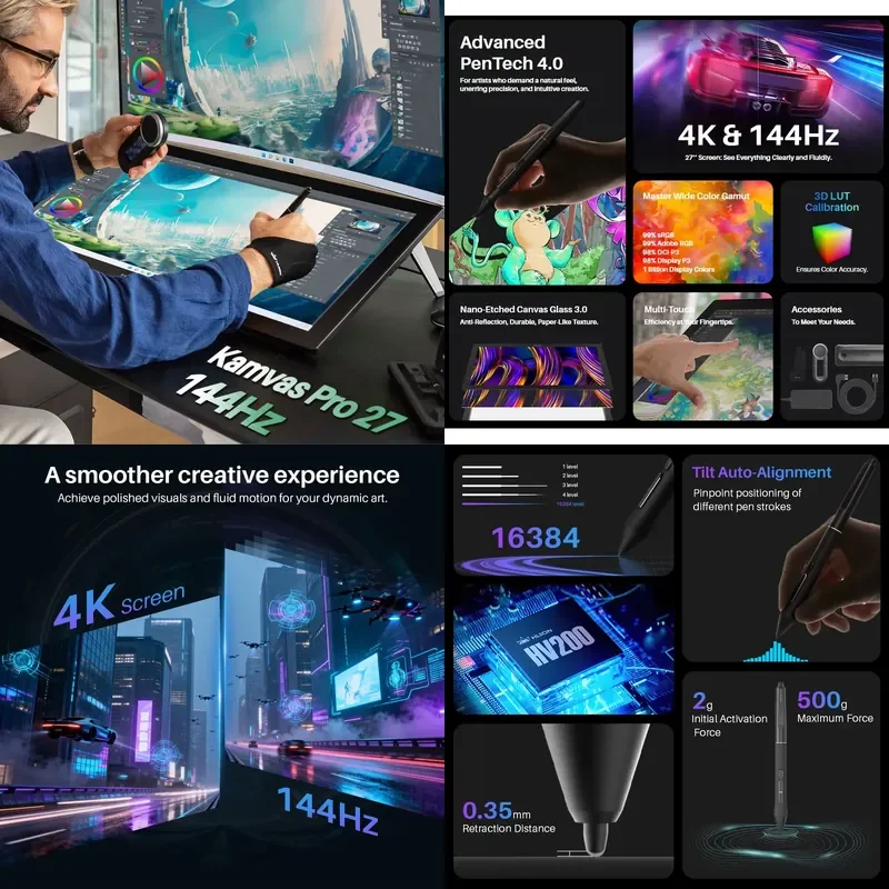 【CHIMU HOME】 Kamvas Pro 27 144Hz High Performance Pen Display 27 Inch 4K Graphic Tablet with Screen for Artists