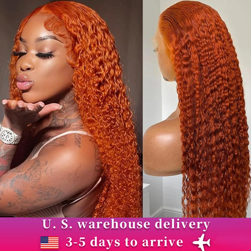 350 Deep Wave Orange Ginger Glueless Deep Wave Human Hair Wigs 13x5 Lace Front Wigs Human Hair Curly Lace Frontal Wigs For Women