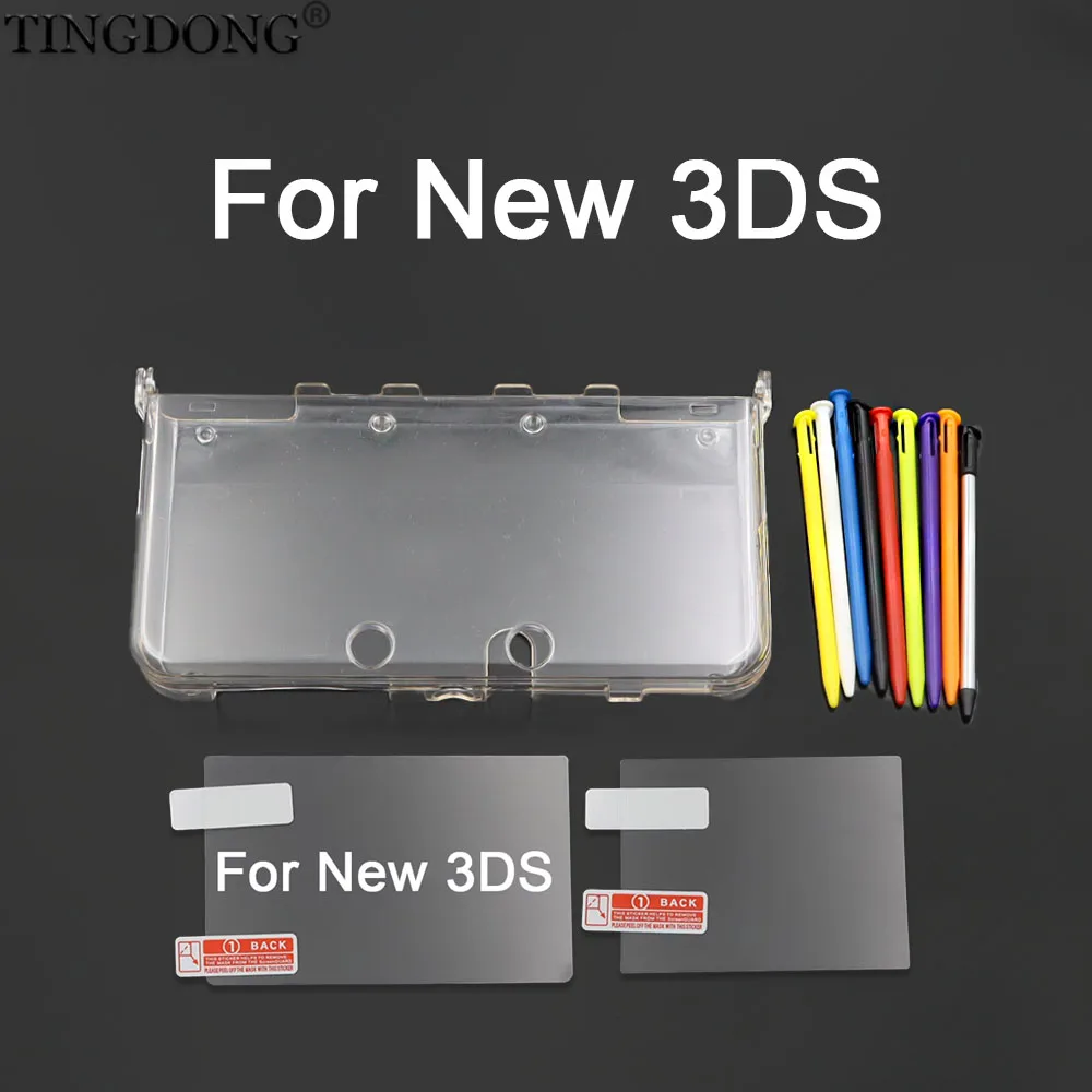Transparente, geteilte Schutzhülle für den neuen 3DS, transparente Hartschale + Displayschutzfolie + Stylus-Stift