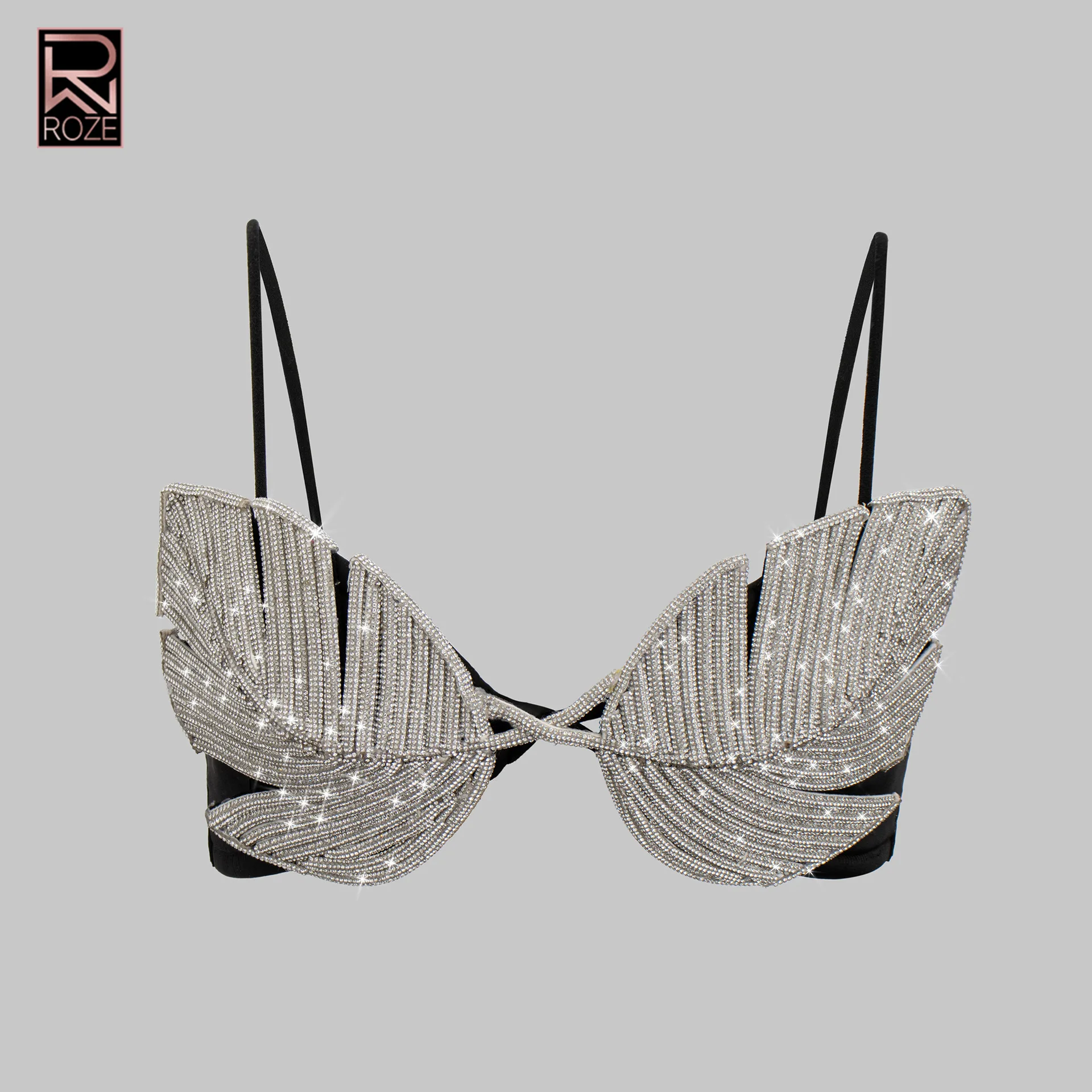 

Ultra Short Strappy Bustier Top as Outerwear, Sexy Y2K Top with Rhinestone Chains & Leaf Design Bodycon Tank Top