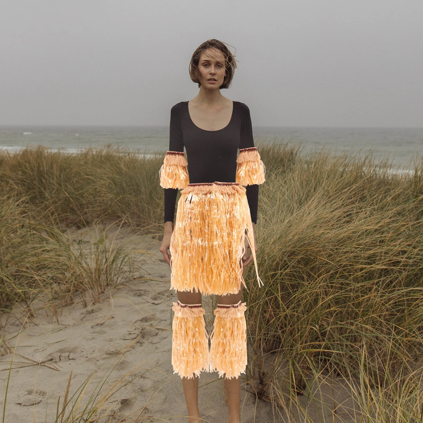 1세트 훌라 리프 스커트 탄력성 있는 하와이안 파티 의상 무대 공연 드레스 잔디 춤 스커트 축제 장식