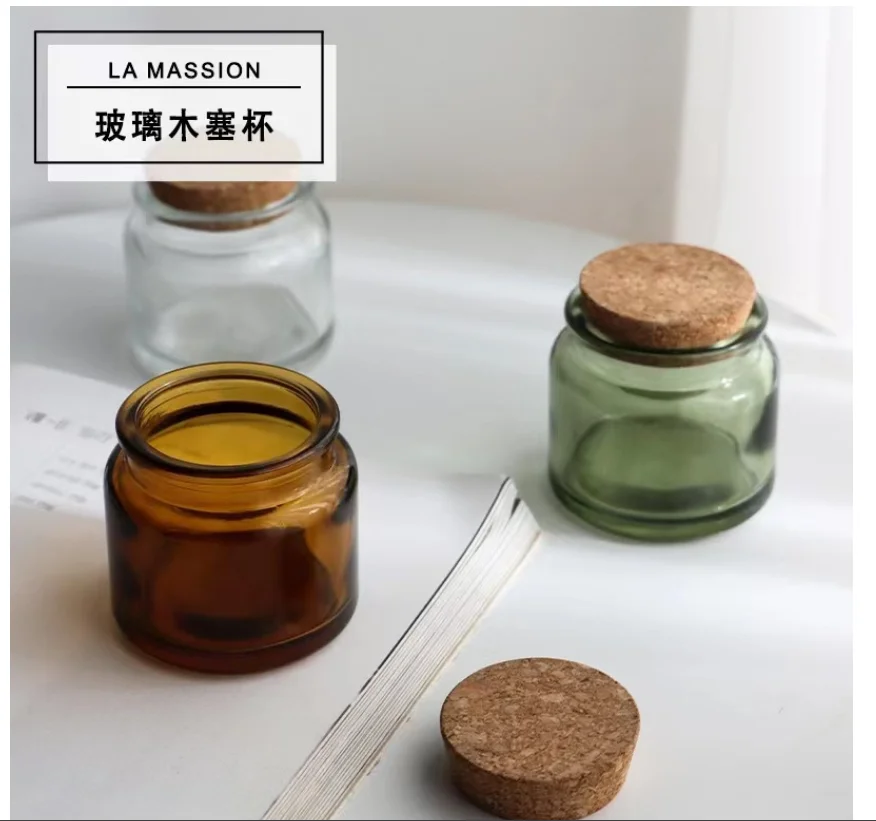 

311268 Прозрачная янтарная стеклянная банка для ароматической свечи с деревянной пробкой, контейнер для свечи ручной работы, сувенирный подсвечник