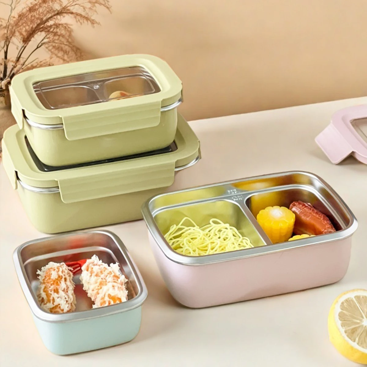 

WORTHBUY 304 Stainless Steel Divided Bento Lunch Box With Detachable Lid Student Portable Large Capacity Sealed Lunch Container