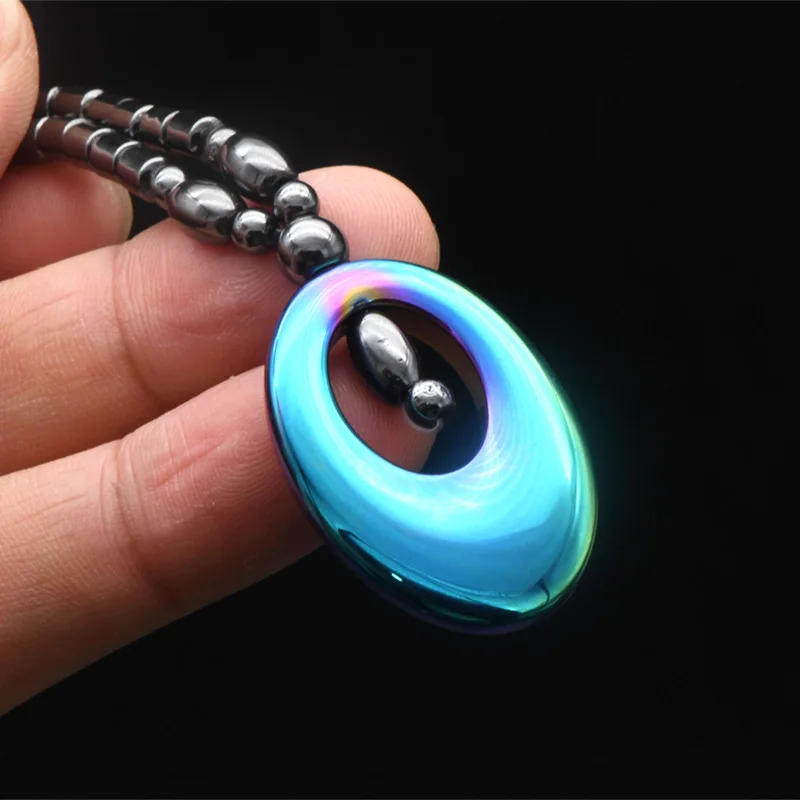 

Grade AA Quality Hematite Tube Bead Necklace Rainbow Color Plating Oval Shape Energy Pendant for Fashion Women Jewelry