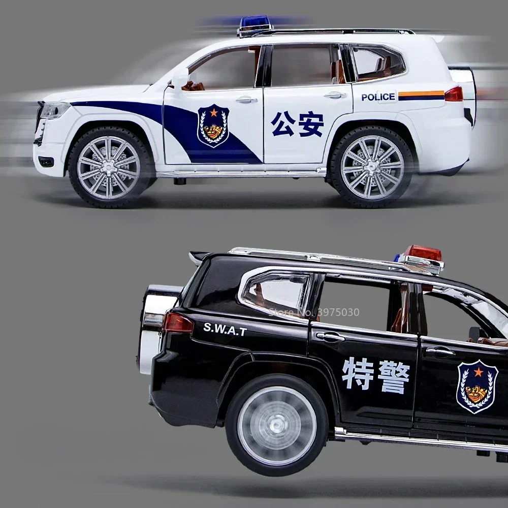 1:24 prado carro de polícia suv liga diecasts modelo brinquedo simulação carro com som e luz puxar para trás brinquedo para presentes coleção