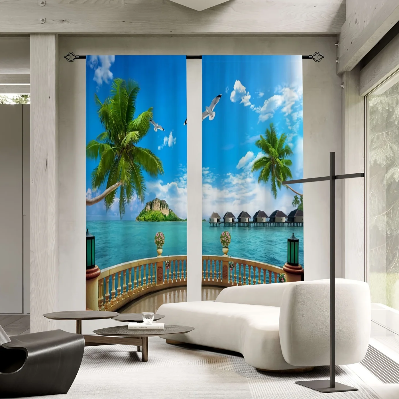 Tropical Beach Curtain Panels Ocean View Resort Curtains Waterproof Drapes for Window Home Decoration Paradise Vacation Style De