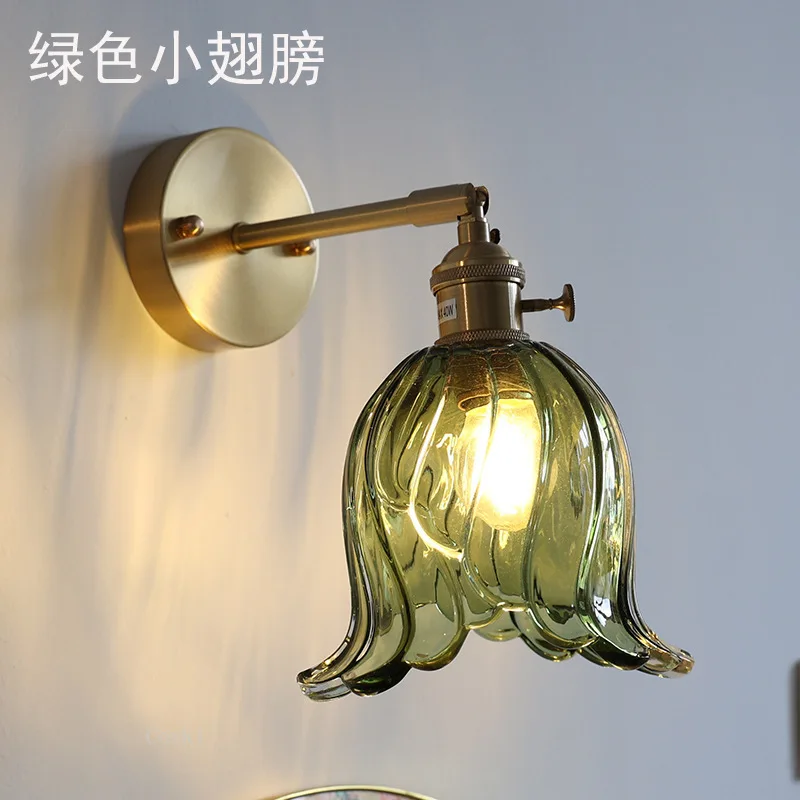 Vintage Loft LED Wall Lights Fixtures Kitchen Restaurant Bar E27 Amber Flower Color Glass wall lamp Switch Bathroom Mirror Light