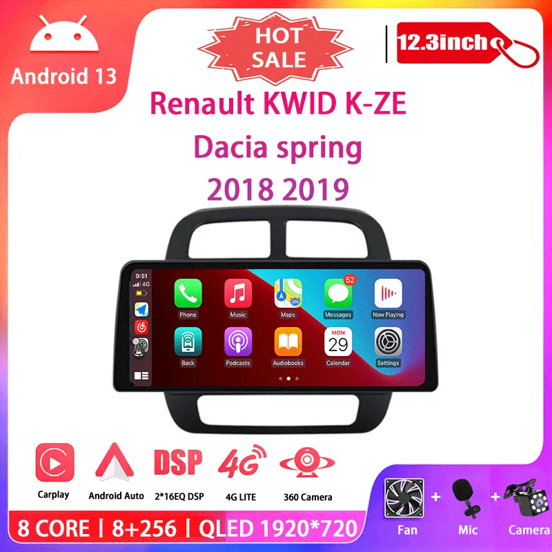 

12.3 Android 13 For Renault KWID K-ZE Dacia spring 2018 2019 Car Radio Multimedia Video Player GPS Navigation GPS CarPlay