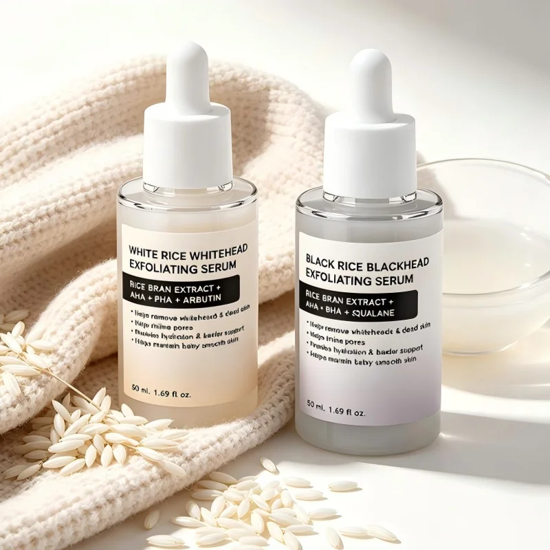 Gentle Exfoliating Serum, Black Rice Blackhead Serum Pore Refining For Oily Skin, White Rice Serum For Dry & Sensitive Skin