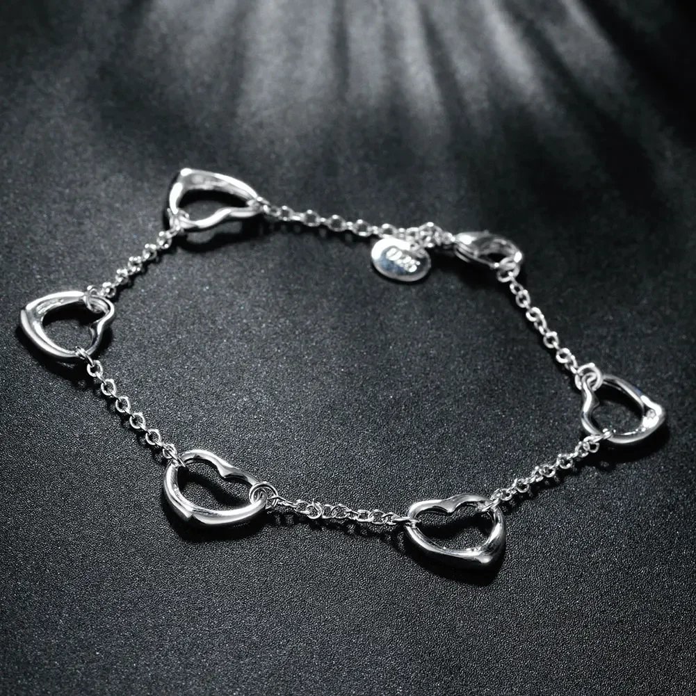 925 Sterling Silver Stunning LOVE five hearts Bracelets necklace New luxury Jewelry set for women Fashion Party wedding gifts